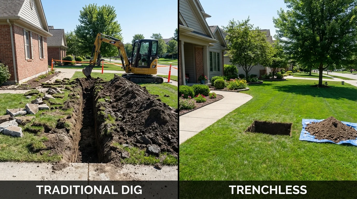 Trenchless sewer repair with minimal yard damage versus traditional excavation in Ridgecrest, CA